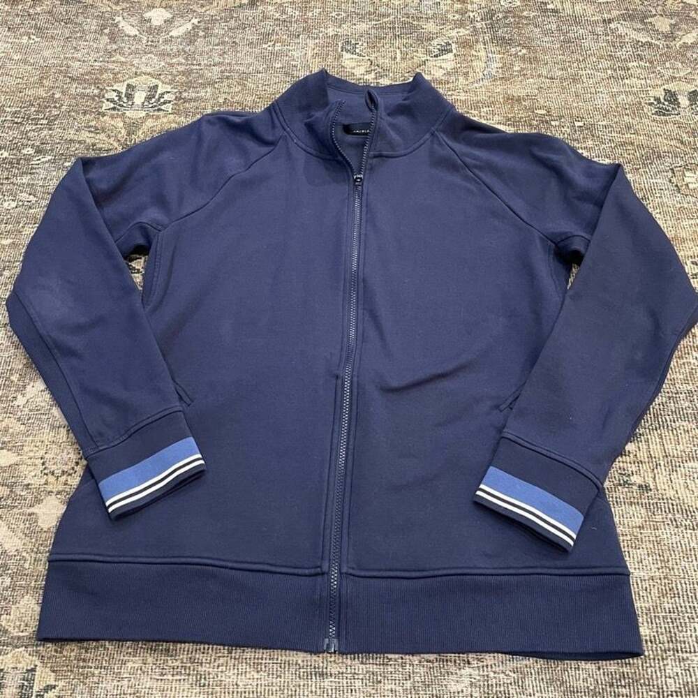 Athleta Navy Blue Full Zip Track Jacket Mock Neck Fleece Lined Women's XL Tall